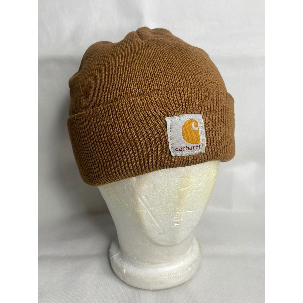 Carhartt Original Knit Work Beanie OSFM Brown Tan Logo Patch Cap Winter Hat